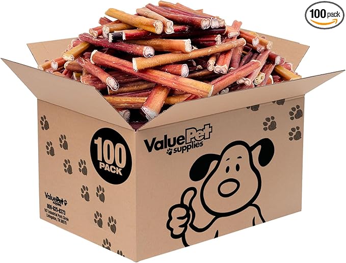 ValueBull Bully Sticks for Dogs, Medium 6 Inch, 100 Count - All Natural, Grass Fed, Single Ingredient, Long Lasting Dog Treats
