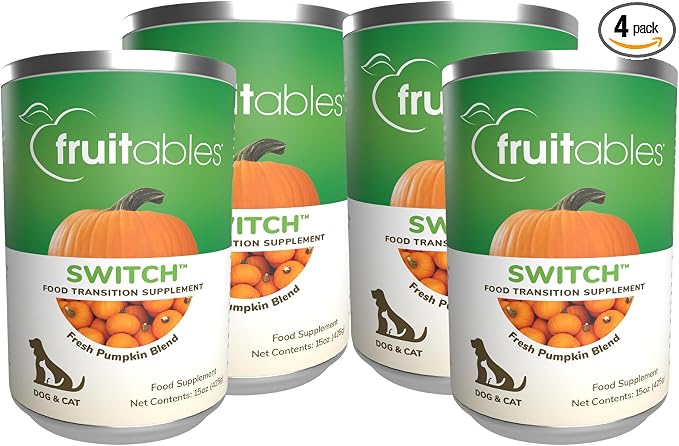 Switch Fresh Pumpkin Blend Fiber Supplement for Cats & Dogs, 15 oz Cans Pack of 4 | Pumpkin Meal Topper for Food Transitions and Everyday Digestive Routine Support