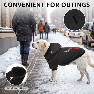 SCENEREAL Christmas Dog Hoodie with Leash Hole, Warm & Soft Fleece Pet Sweater & Sweatshirt for Small Medium Large Dogs, Xmas Elk Print Pets Clothes Cold Weather Costume, S