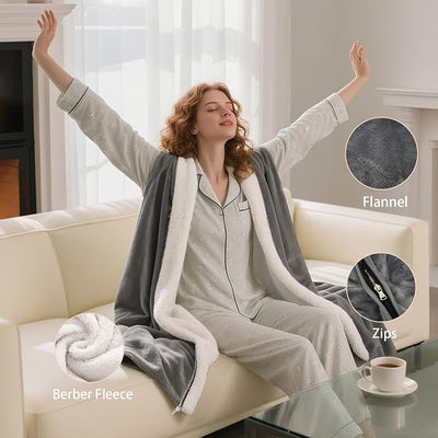 Heated Wearable Shawl 33x59 Inch, 6 Heating Levels & 5 Timer Settings, Soft Sherpa to Fleece, UL Certified with Auto Shut Off, Machine Washable Gift for Christmas Home Office (Gray)