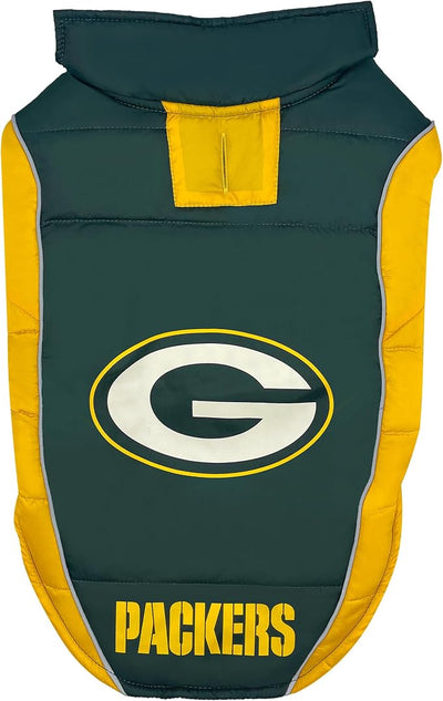 NFL Green Bay Packers Puffer Vest for Dogs & Cats, Size Large. Warm, Cozy, and Waterproof Dog Coat, for Small and Large Dogs/Cats. Best NFL Licensed PET Warming Sports Jacket