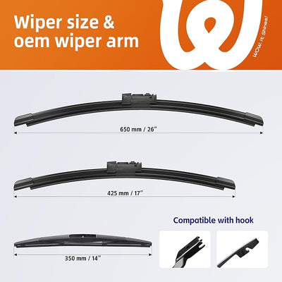 26"+17" Windshield Wiper Blades with 14" Rear Wiper Replacement for Subaru Forester 2019 2020 2021 2022 2023 2024-OEM Quality All-Weather Top Lock Wipers(Set of 3)