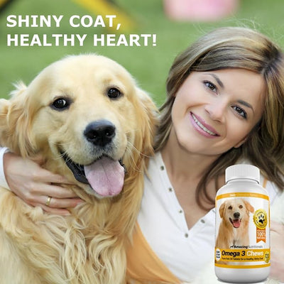 Amazing Omega 3 for Dogs - Fish Oil for Dogs Supplement 120 Salmon Chews - Itchy Skin, Dry Skin, Shedding & Coat Support - Omega Fatty Acids EPA DHA - Made in USA