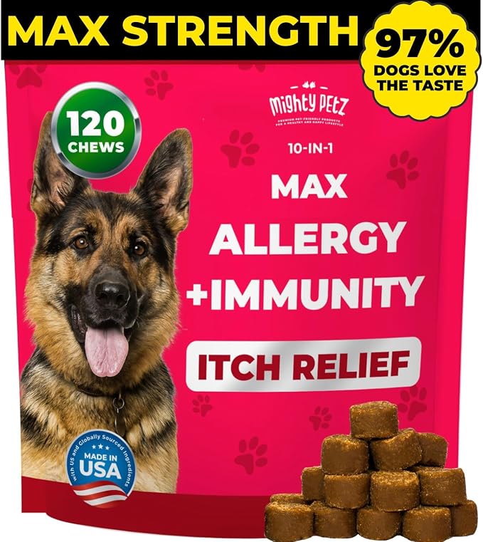 MAX Dog Allergy Relief Chews - Itch Relief with Colostrum, Probiotics & Immune Support for Seasonal Allergies & Itchy Skin