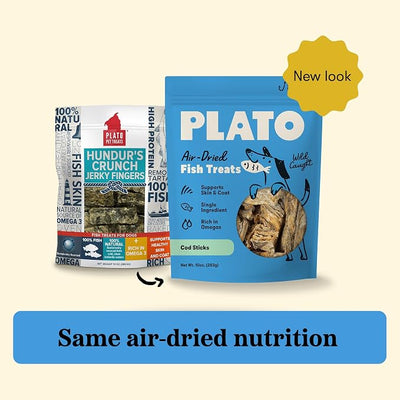 Plato Single Ingredient Wild-Caught Cod Skin Bites Dog Treats, Air-Dried Omega-Rich Skin & Coat Support, 10 oz