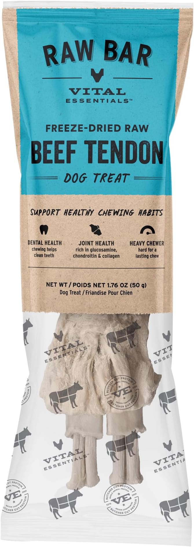 Vital Essentials Freeze-Dried Raw Beef Tendon Dog Treat & Long-Lasting Natural Chew, 1-Pack | Single Ingredient Dog Treat for Aggressive Chewers | Made in USA