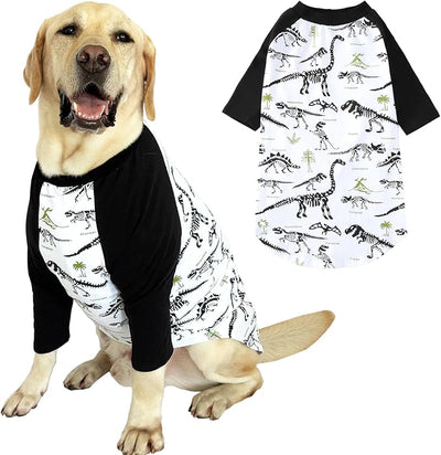 Dog Dinosaur T Shirts Black Long Sleeve White Shirt Pajamas Pets Soft Cotton Apparel Clothes for Extra Large Dogs, 3XL