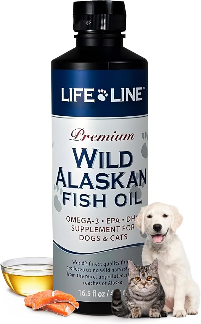 Wild Alaskan Fish Oil Omega-3 Supplement for Skin & Coat – Supports Brain, Eye & Heart Health in Dogs & Cats, 16.5oz