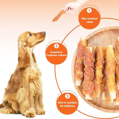 Chicken Wrapped Dental Chew Bones, Long Lasting Dog Treats for Plaque Control and Fresh Breath, Puppy Teething Relief, 8 Ounces