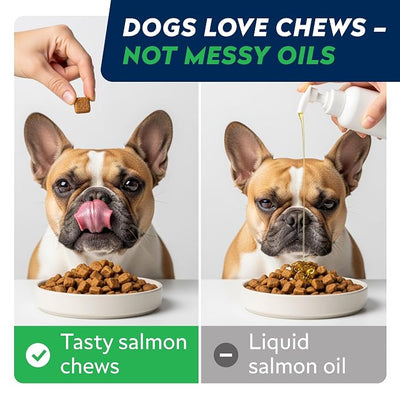 StrellaLab Omega 3 for Dogs - (180Ct) Fish Oil Treats - Allergy & Itch Relief Skin & Coat Supplement - Dry Itchy Skin, Anti Shedding & Hot Spots Treatment - Pet Salmon Oil Chews - Chicken Flavor