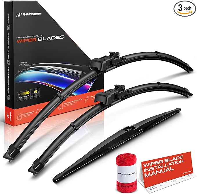 A-Premium 26"/21"/16" Windshield Wiper Blades Compatible with Lexus RX350/RX450h+ 2016-2022 - Front Rear Wipers Blade Set for TLP/RL2 Arm Connector, with Wear Indicator & Towel (Pack of 3)