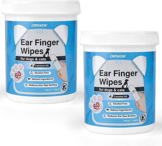 Dog & Cat Ear Wipes, Finger Sleeve Design for Gentle Wax & Dirt Reduce, Odor Control, Fresh Coconut Scent, Easy At-Home Pet Grooming, 120 Count