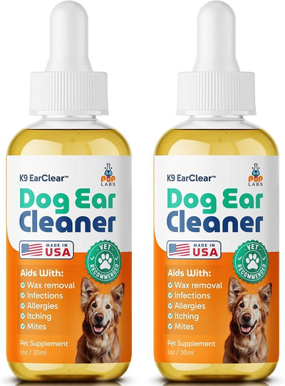 Pup Labs Ear Clear, Natural Dog Ear Cleaner and Infection Treatment for Dogs, Dog Drops for Itching, Irritation, & Wax Build-Up, 2-Pack