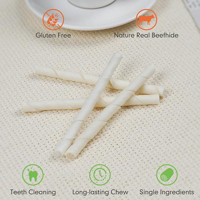 MON2SUN Dog Rawhide Twist Sticks Natural 5 Inch Thin Sticks Rawhide Chews Treats for Puppy and Small Dogs 120 Count