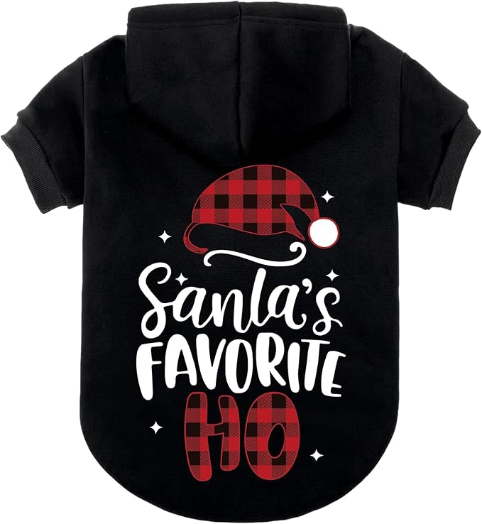 EXPAWLORER Dog Christmas Hoodie - Dog Christmas Sweater Xmas Sweatshirt with Santa Hat Print, Warm Fleece Lined Holiday Pet Outfit with Leash Hole, Cozy Soft Pet Clothes for Small Dogs Cat Puppy, S