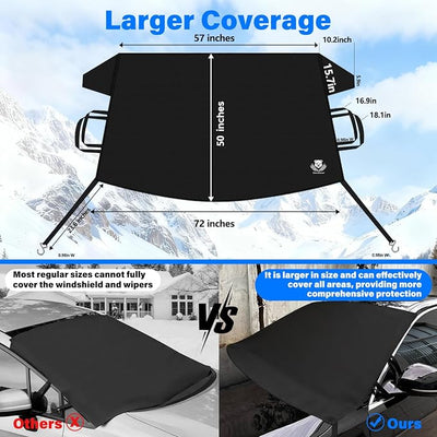 Windshield Cover for Ice and Snow,Heavy Duty 600D Oxford Fabric,Snow Windshield Cover for Car,Trucks, SUV,MPV,Van,Standard Winter Frost Hails Windshield Protector Blanket,X-Large,72/57Wx50D Inch