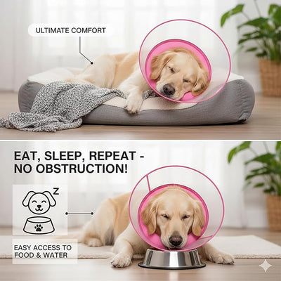 2-in-1 Soft Inflatable Dog Cone Collar Alternative with Enhanced Anti-Licking Guard Shield, Dog Collar After Surgery, Adjustable Recovery Cones for Large Medium Small Dogs and Cats(Pink, M+)
