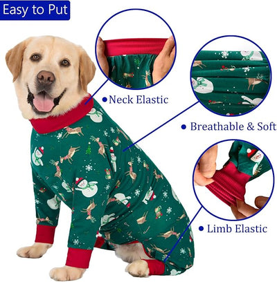 kzrfojy Dog Christmas Pajamas Dog Recovery Suit for Dogs After Surgery Female Male Medium Large Neuter Spay Onesie Prevent Licking Surgical Wound Cone Alternative (Green, 2X-Large (Pack of 1))