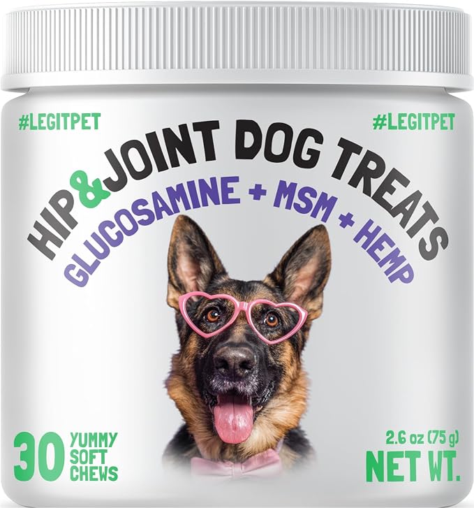 Hemp Hip & Joint Supplement for Dogs Soft Chews Made in USA Functional Glucosamine for Dogs Chondroitin MSM Turmeric Hemp Seed Oil Natural Pain Relief Mobility Advanced Joint 30 Treats