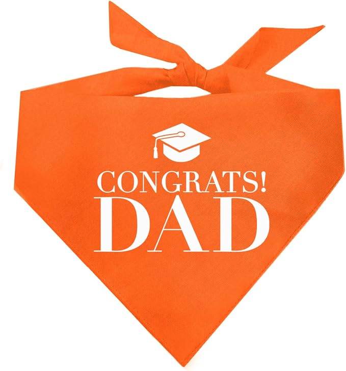 Congrats Dad Dog Bandana | 100% Cotton Adjustable Triangle | Made in USA | Graduation | College | Senior Year | Family Support | Class of |Orange, X-Small (420)