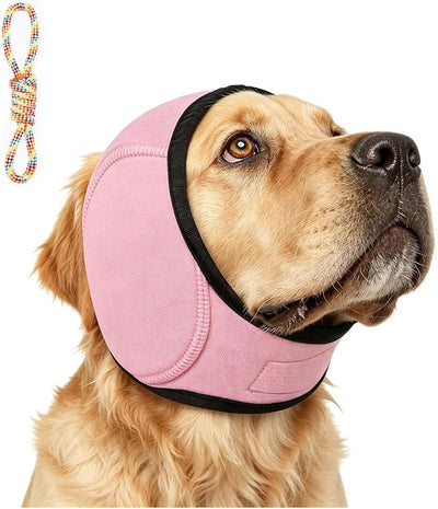Zenpup Noise Cancelling Ear Wrap, Dog Ear Muffs Noise Protection Firework Thunder Vacuum, Elastic Dog Ear Wrap with Sound-Blocking Rubber Pads, No Shake, Adjustable (Pink, Medium)