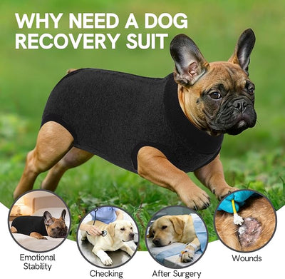 SAWMONG Recovery Suit for Dogs Female Male, Breathable Dog Onesie After Surgery Spay Neuter, Professional Dog Surgical Suit, Substitute Pet E-Collar Cone, Black, XX-Large