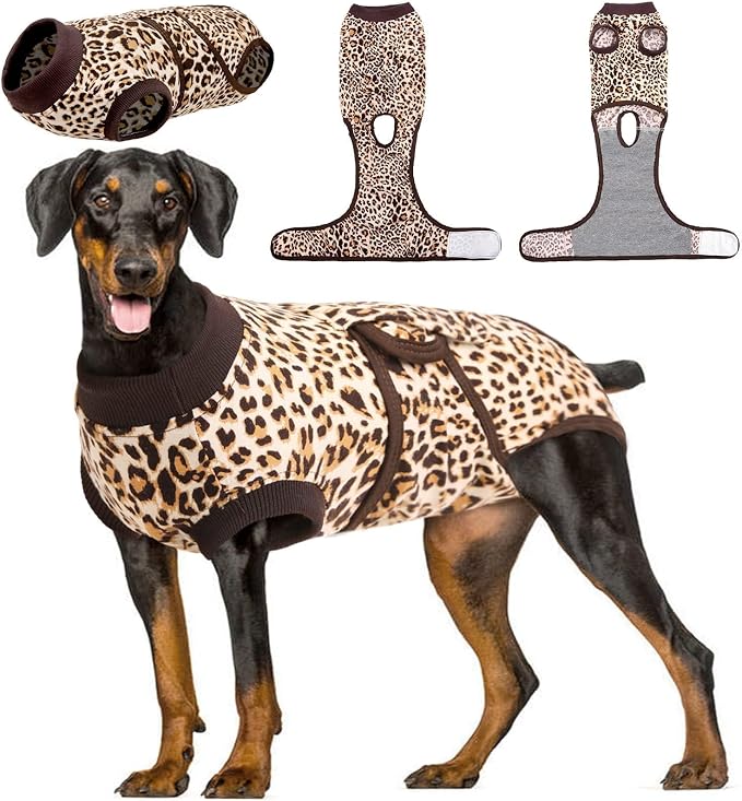 Recovery Suit for Dogs, Comfy Dog Recovery Suit Female Doggie Onesie for Surgery, Post-Op Onesie for Female & Male Dogs, Soft Protective Wear, BrownLeopard XXL