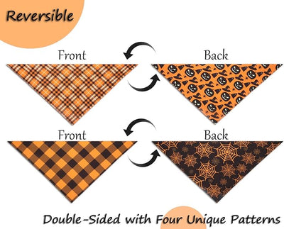 Fall Dog Bandanas 2PCS Halloween Pumpkin Spider Web XLarge Dogs | 2PCS reversible dog bandanas for fall & Halloween & Thanksgiving.Orange plaid/pumpkin/Spider Web design.Fits extra large dog