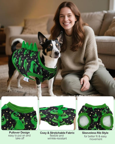 CuteBone Dinosaur Costume Dog Shirt, Stretchy Velvet T-Shirt Clothes for Medium Dogs, Soft & Breathable Pet Tee Outfit Frenchie Apparel for Daily Wear, Cozy Pullover Design Puppy Fashion COSBX08XL