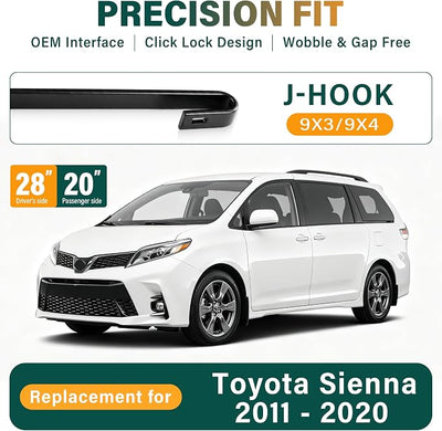 Windshield Wiper Blades Replacement for Toyota Sienna 2011-2020 Original Factory Quality Front Rear Wiper Blade Set - 28" 20" 16" (Set of 3)