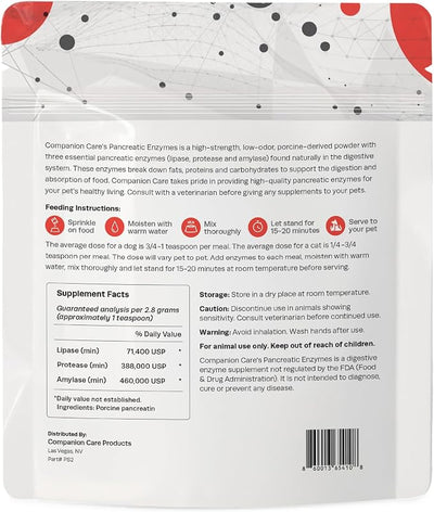 Pancreatic Enzymes for Dogs & Cats – High-Strength, Low-Odor (Acetone-Free), Porcine-Derived Powder Digestive Supplement for Dogs & Cats – Made in the USA (5.9oz, 168g)