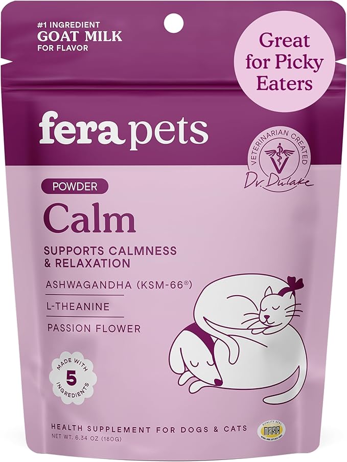 Goat Milk - Calming Supplement for Dogs & Cats - Ashwagandha, L-Theanine, & Passion Flower - Supports Anxiety Relief & Relaxation - for Picky Eaters - 60 TSP