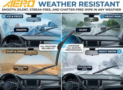 AERO Wipers OEM Replacement for Honda CR-X CRX 1989-1988, 19"+19" Front + 17" Rear, All-Season Windshield Wiper Blades with Extra Squeegee Refills + 1-Year Warranty (Set of 3)
