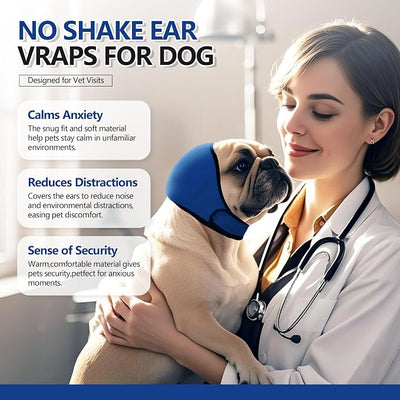 JOHNBOLIN Dog Ear Muffs & No Shake Ear Wrap for Hematoma, Bathing, Drying & Noise Anxiety Relief - Elastic Waterproof Ear Protector with Calming Hoodie Design for Grooming (Blue, M)