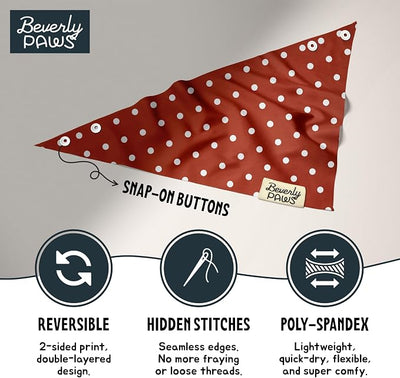 Snap-On Dog Bandana for Small Medium Large Pets, Dogs Cats Adjustable Handkerchief Scarf for Girl & Boy, Funny Cute Puppy Apparel & Accessories (Red Polka Dots, Small)