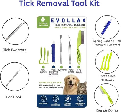 Evollax Tick Removal Tool – 7 Pack Tick Remover Tool for Humans and Pets | Tick Removal Kit Includes Tick Tweezers & Tick Comb for Dogs | Tick Prevention for Dogs and Cats Safely Removes Entire Tick