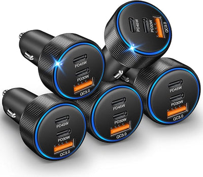 USB C Car Charger 5Pack, 3-Port 93W Dual PD USB-C & USB-A Fast Charging Cigarette Lighter USB Charger for Samsung S25 S24, Car Phone Adapter Accessories for iPhone 17/Air/16/15 Pro Max, Pixel