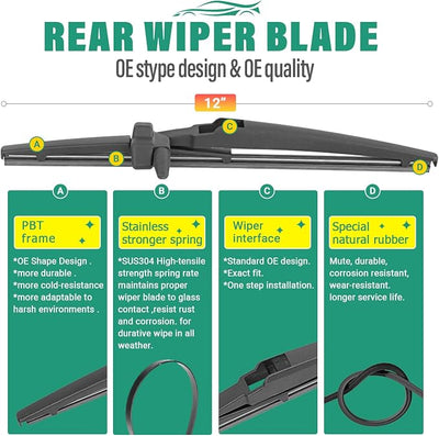 24" 20" 12" Windshield Wiper Blades Replacement for Toyota 4Runner 2010 2011 2012 2013 2014 2015 2016 2017 2018 2019 2020 2021 2022 2023 2024 4 Runner Premium All Weather Front Rear Wipers (Pack of 3)
