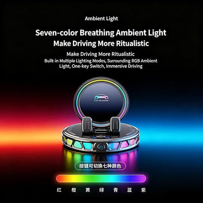15W Car Mount Charger with 7-Color RGB Light, Auto Clamping Wireless Magnetic Phone Holder, Ultra Stable Vacuum Suction Cup, 360° Rotating Horizontal Fast Charging for iPhone 17-12 Pro Max (Silver)