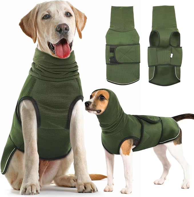 Dog Anxiety Vest with Hoodie,Breathable Dog Thunder Jacket for Thunderstorms,Fireworks,Vet Visits,Separation,Adjustable Calming Vest for Small Medium Large Dogs,Green,S