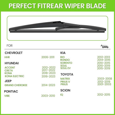 PARRATI® 11 Inch Rear Wiper Blade Replacement for 2014-2023 Jeep Grand Cherokee/ 2012-2023 Kia Rio 2010-2019 Soul/2006-2011 Chevy HHR/2012-2022 Hyundai Accent,All-Season Windshield Wiper(11-A)
