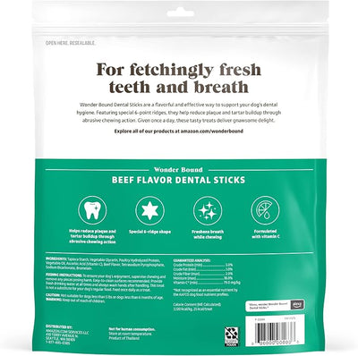Wonder Bound Beef Flavor Dental Sticks for Tiny Dogs (5-20 lbs), 6-Ridge Shape for Plaque & Tartar Control, Freshens Breath, Formulated with Vitamin C, 108 Count
