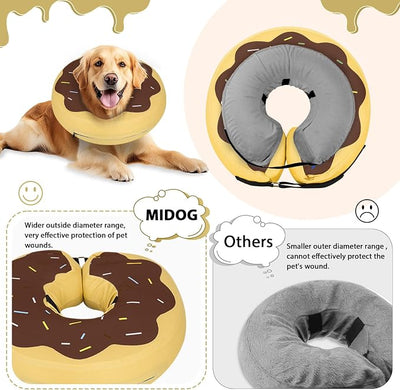 MIDOG Soft Inflatable Dog Cone, Donut E-Collar Alternative for After Surgery, Prevents Licking, Allowing Normal Eating & Vision, Comfortable Recovery Collar for Small Medium Large Dogs & Cats,Brown-XS