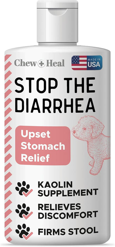 Dog Diarrhea Medication - Fast Acting Anti Diarrhea Liquid for Dogs, Kaolin Pectin Formula, Firms Stool & Upset Stomach Relief, All Breed Sizes, Made in USA, 2oz - Chew + Heal Labs