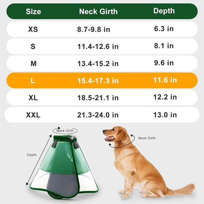 WinWeal Upgraded Soft Dog Cone Collar for Large Medium Dogs After Surgery – Adjustable Transparent Recovery Collar, Breathable Elizabethan E-Collar for Wound Healing & Anti-Licking (L, Dark Green)