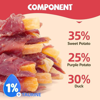 Dog Treats Duck Wrapped Yellow Purple Sweet Potato Chews 14.11 Oz for Dogs Jerky Dental Care Treats. High Protein Healthy Suitable for Small Medium and Large Dogs for Eating Training Rewards