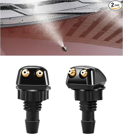 2PCS Front Windshield Washer Nozzles, Double-Hole Windshield Wiper Nozzles Washer Spray Jet Kit, Adjustable Windscreen Squirter Nozzle Replacement for Cars SUVs Trucks