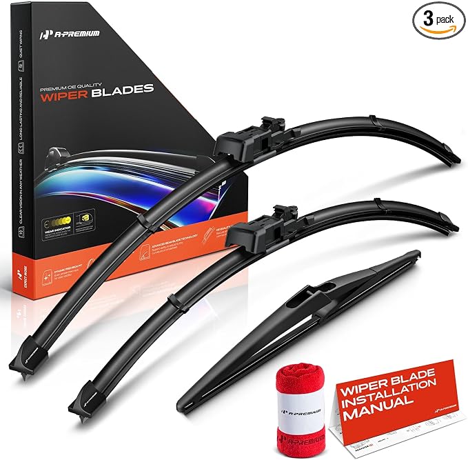 A-Premium 26"+19"+12" Windshield Wiper Blades with Wear Indicator & Towel | Compatible with Infiniti QX60 2023-2024, Front Rear Wipers Blade Set for TLP/Snap Claw Arm Connector, Pack of 3