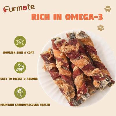 Dog Treats, Chicken Duck Wrapped Cod Skin Sticks for Dogs, Healthy Fish Dog Snacks Rich in Omega 3, Rawhide-Free Long Lasting Dog Jerky Training Treats for Small Medium Large Breeds,10.58 oz