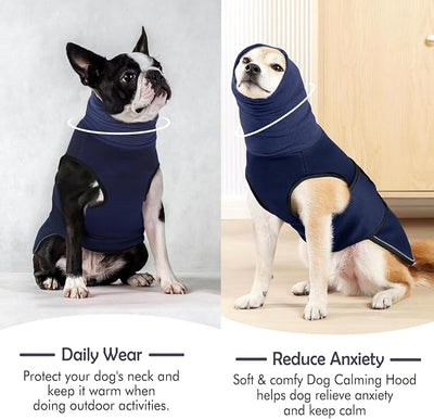 KOESON Dog Anxiety Vest with Ear Wraps, Large Dog Thunder Jacket with Double Compression, Breathable & Reflective Dog Calming Hoodie for Thunder, Fireworks, Travel, Separation, Navy Blue XXL